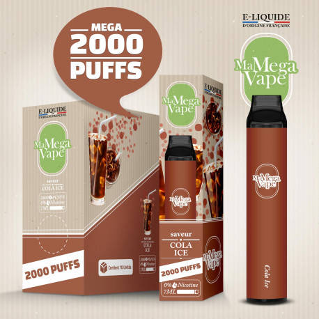 Ma Mega Vape - Cola Ice -2000 Puff -0mg - vendu par 2 unités