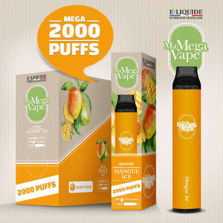 Ma Mega Vape - Mangue Ice -2000 Puff -0mg- vendu par 2 unités