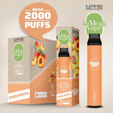 Ma Mega Vape - Pêche Ice -2000 Puff -0mg - vendu par 2 unités