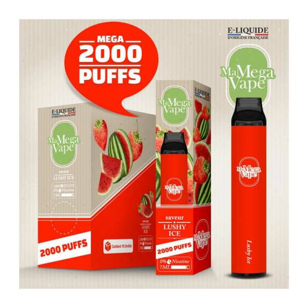 Ma Mega Vape - Lushy ice -2000 Puff -0mg - vendu par 2 unités