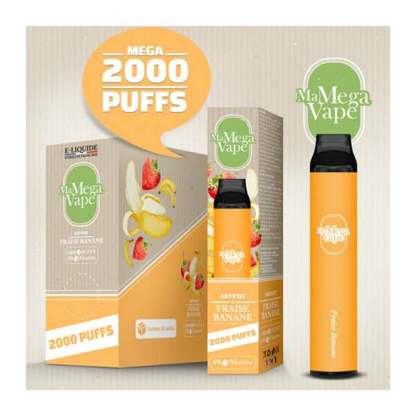 Ma Mega Vape - Fraise-Banane -2000 Puff -0mg - vendu par 2 unités