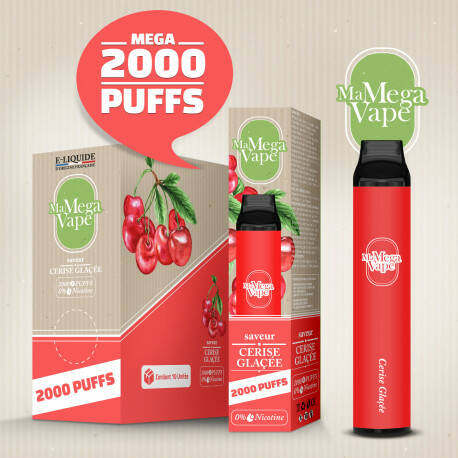 Ma Mega Vape - Cerise glacèe -2000 Puff -0mg - vendu par 2 unités
