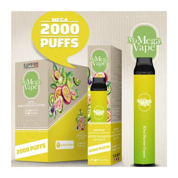 Ma Mega Vape - Kiwi Passion -2000 Puff -0mg - vendu par 2 unités