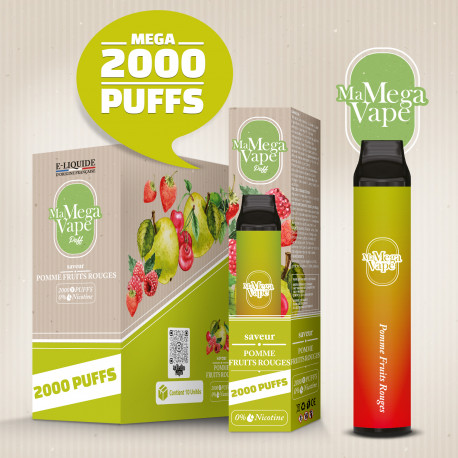Ma Mega Vape - Pomme Fruits Rouges -2000 Puff -0mg - vendu par 2 unités