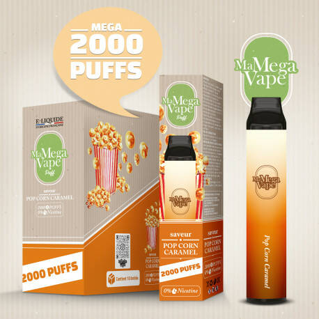 Ma Mega Vape - Pop Corn Caramel -2000 Puff -0mg