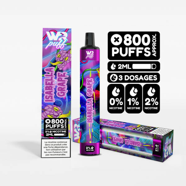 Puff LUMINEUSE 800 Puffs- Isabella Grappe -Raisin
